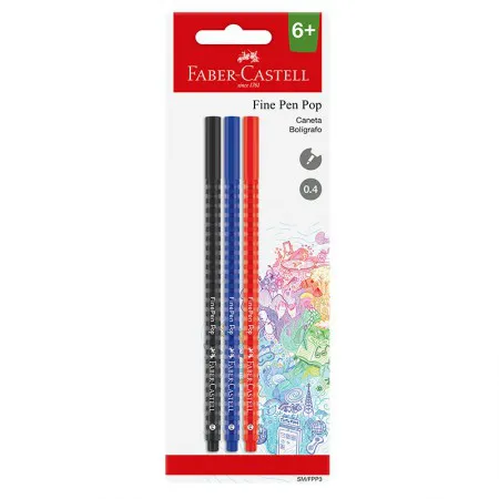 Caneta hidrográfica Fine Pen Pop SM/FPP3 com 3 unidades - Faber-Castell