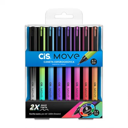 Caneta esferográfica 0.7mm Move com 8 cores - Cis