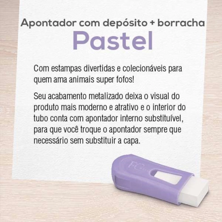 Apontador com coletor e borracha FC Mix Pastel SM/124BORPASTELZF com 1 unidade - Faber-Castell