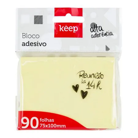 Bloco recado adesivo Amarelo 75x100mm 90 fls EI033 - Multi