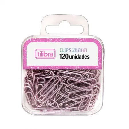 Clips Glitter Pink 28mm com 120 unidades 337170 - Tilibra