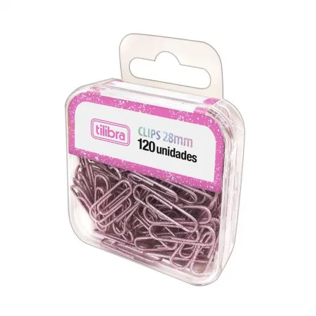 Clips Glitter Pink 28mm com 120 unidades 337170 - Tilibra