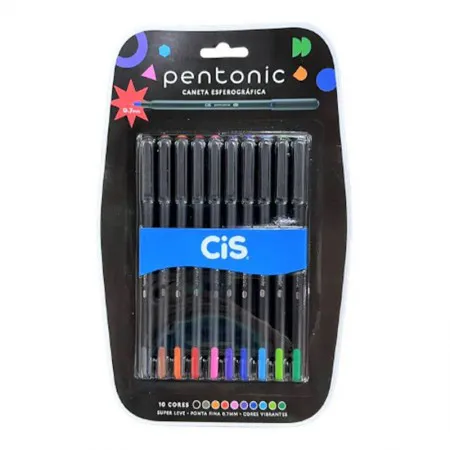 Caneta esferográfica 0.7mm Pentonic - com 10 cores - Cis