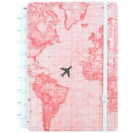 Caderno inteligente médio Mapa Mundi Rosa by Gocase - CIMD3103