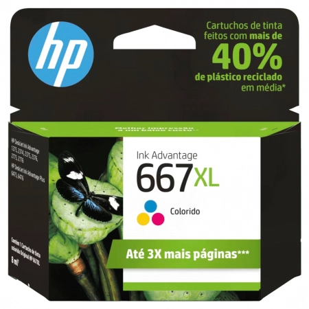 Cartucho HP 667XL Original 3YM80AB Cores p/ Deskjet 2376, 2776, 6476, 5076, 5276