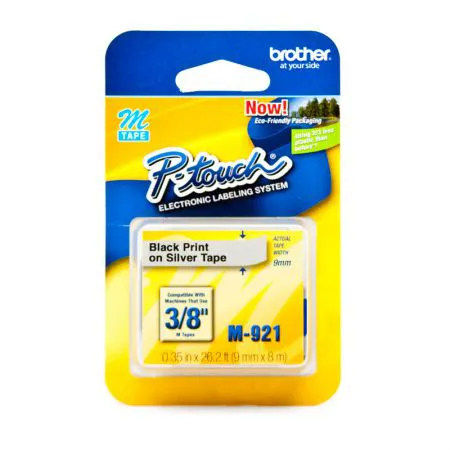 Fita para rotulador M921 Prata escrita Preto 9mm - Brother