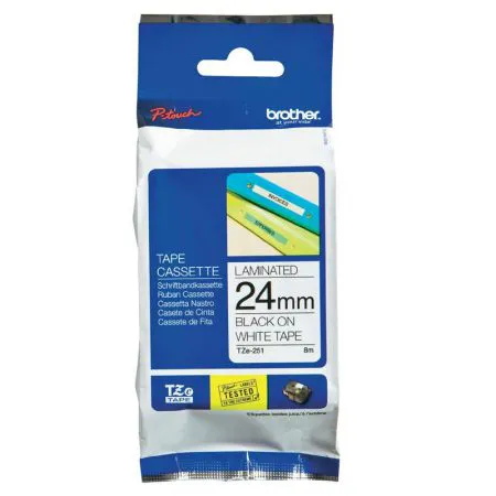 Fita para rotulador TZE251 Branco escrita Preto 24mm - Brother