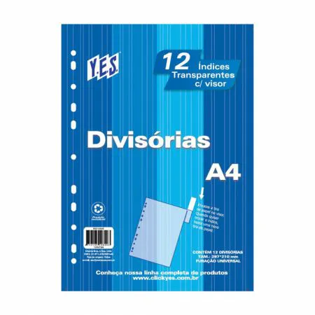 Divisória cristal A4 12 projeções com visor 12INTBA-CR - Yes