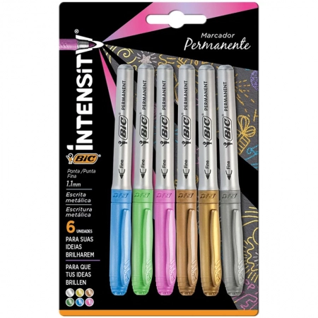 Pincel marcador permanente Marking Metálico com 6 cores 971035 - Bic