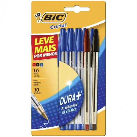 Caneta esferográfica Cristal 1.0 Cores Clássicas com 10 unidades - Bic
