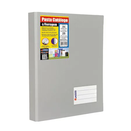 Pasta catálogo A4 1171 cinza com 25 plásticos - Chies
