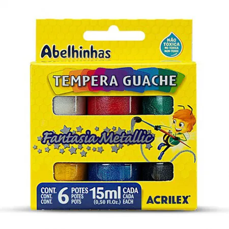 Tinta guache Fantasia Metallic 6 cores 15ml 02002 - Acrilex