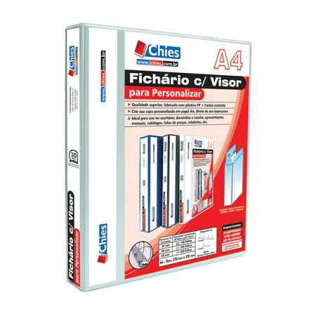 Fichário revestido com cristal A4 branco 30mm - 1888 - com 2 argolas - Chies