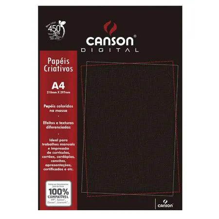 Papel textura telado A4 180g preto - com 15 folhas - Canson
