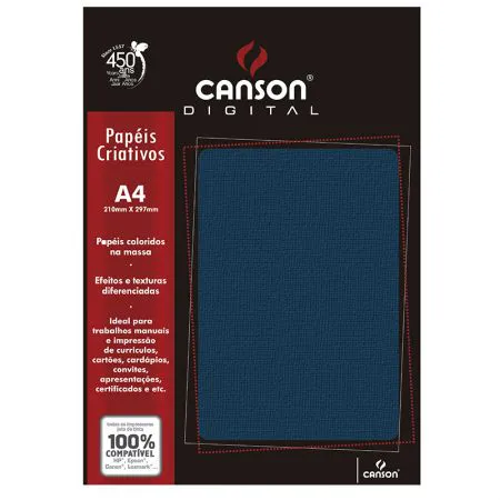 Papel textura telado A4 180g azul - com 15 folhas - Canson