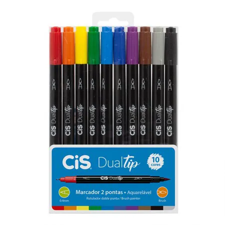 Caneta Pincel dual Tip Aquarelável - com 10 cores - Cis