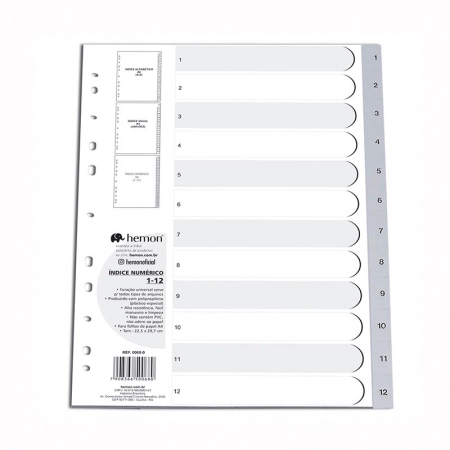 Índice numérico A4 1-12 0068-0 Cinza - Hemon