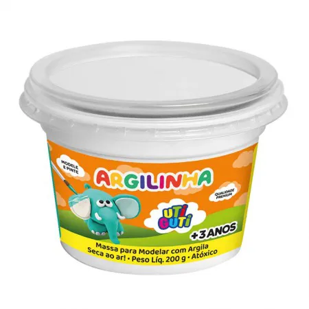 Argila escolar massa de modelar Branca Utiguti pote com 200g - Licyn
