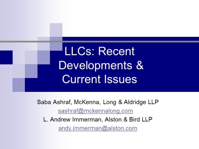 LLCs: Recent Developments and Current Issues