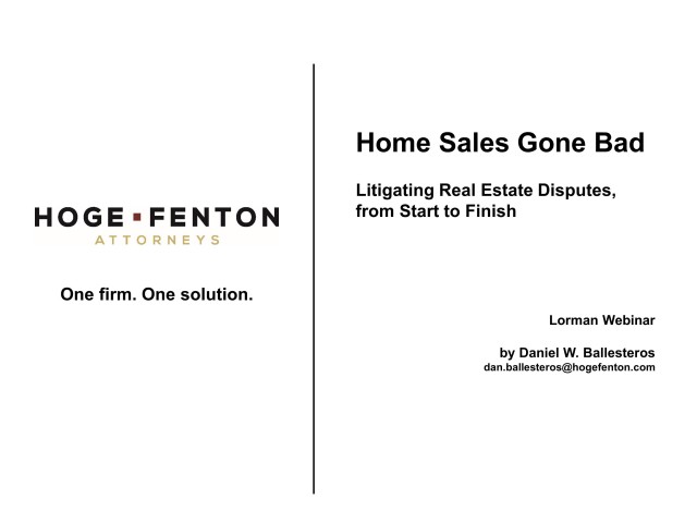 Defective Home Sales and Other Real Estate Problems