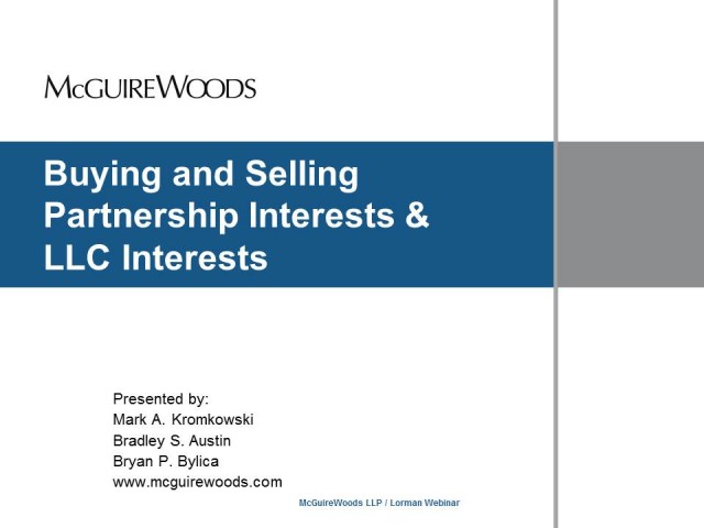 Selected Issues Associated with Buying and Selling LLC and Partnership Interests