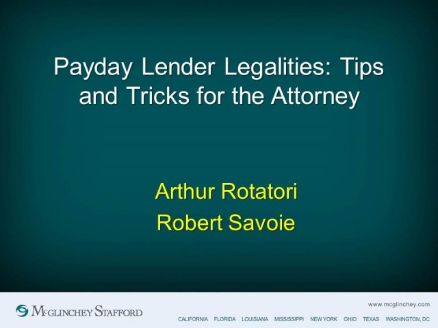 Payday Lender Legalities: Tips and Tricks for the Attorney
