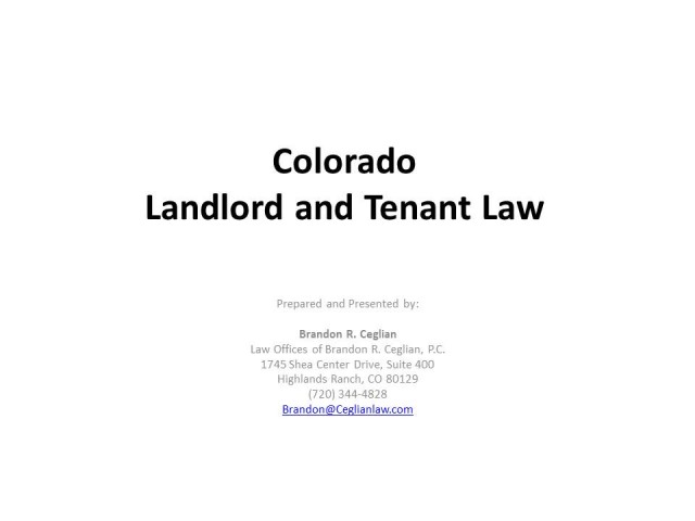 Colorado Landlord and Tenant Law Update