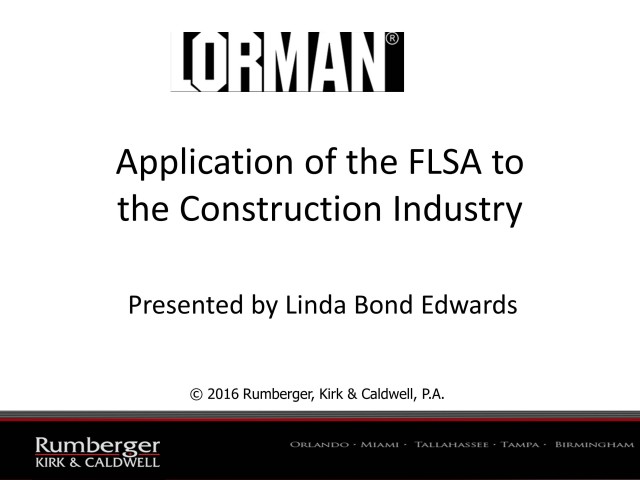 Application of FLSA to the Construction Industry