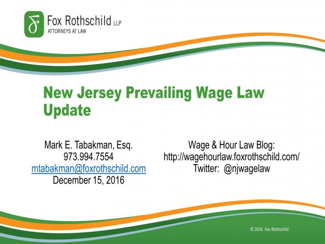 New Jersey Prevailing Wage Update