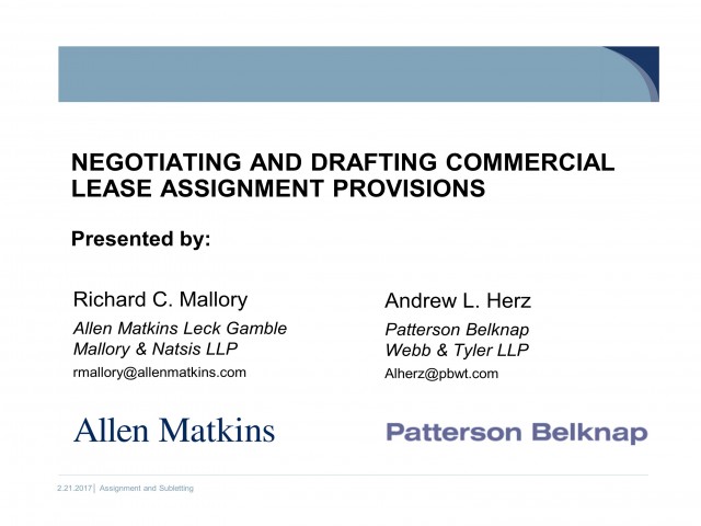 Negotiating and Drafting Commercial Lease Assignment Provisions