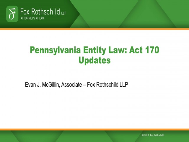 Pennsylvania Entity Law: Act 170 Update