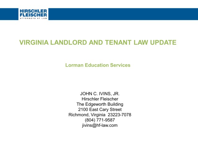 Virginia Landlord and Tenant Law Update