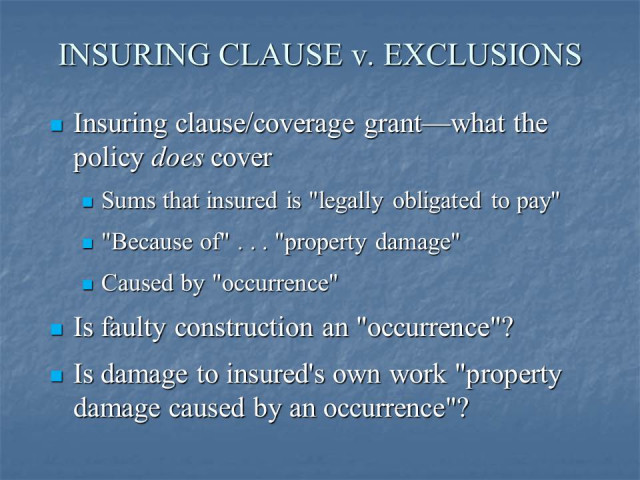 Exclusions for Property Damage Claims in Construction