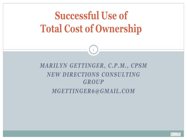 Successful Use of Total Cost of Ownership