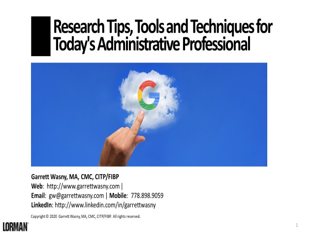 Research Tips, Tools and Techniques for Today's Administrative Professional