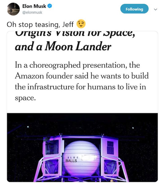 Tweet from Elon Musk