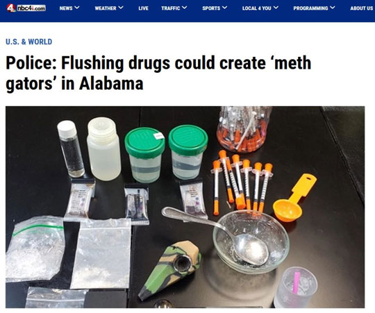 Police: Flushing drugs could create 'meth gators' in Alabama