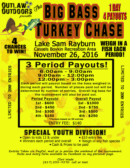 Outlaw Outdoors Big Bass Turkey Chase Tournament Lake Sam Rayburn