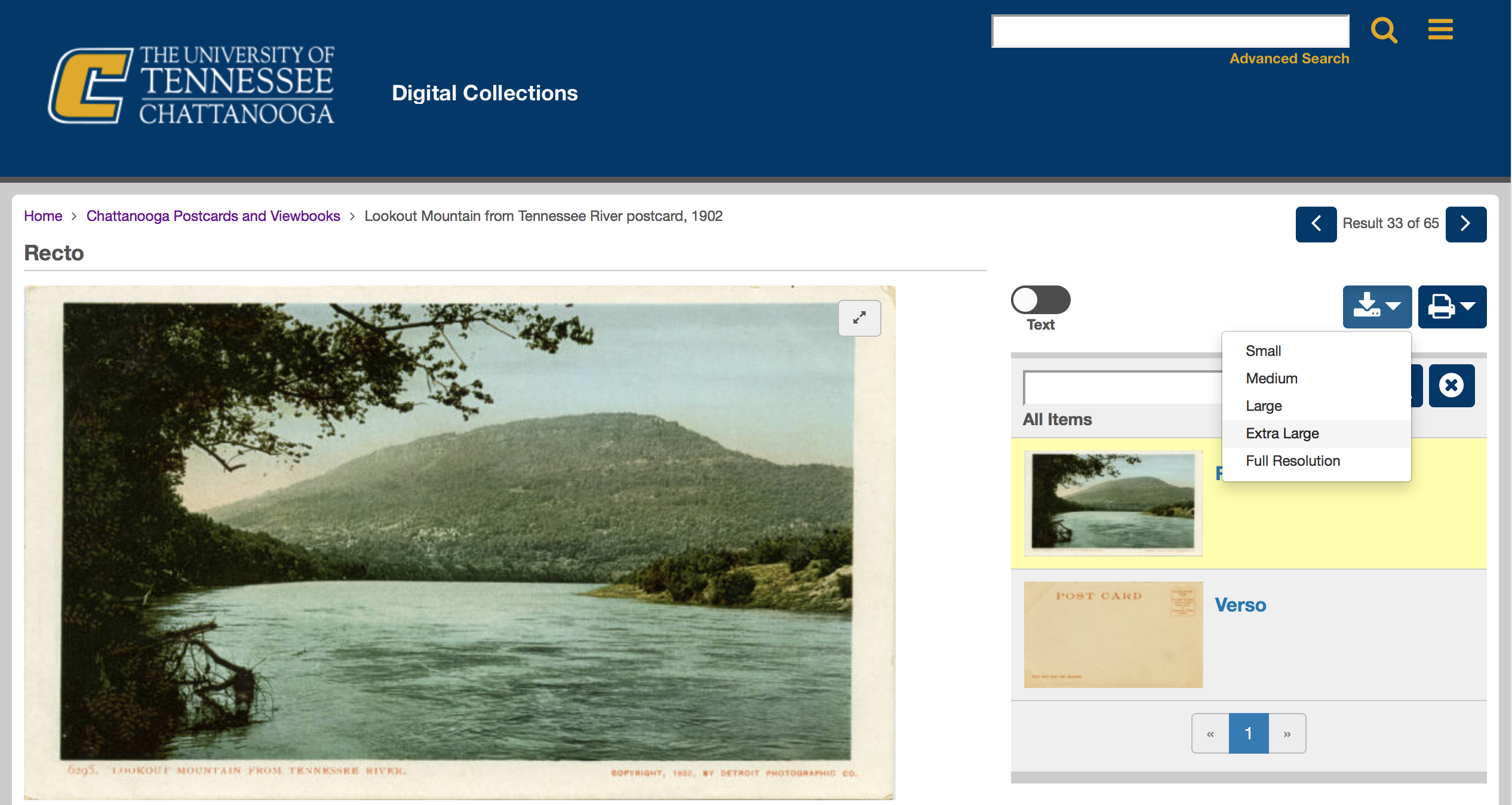 UTC Digital Collections Help Guide Downlad Images