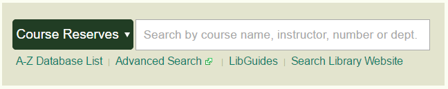 Screenshot of Primo search box on CSU Libraries' homepage with Course Reserves scope selected