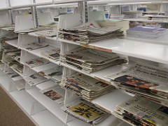 Newspapers on first floor of Hale Library