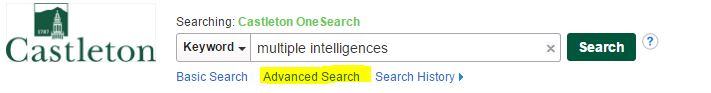 Screenshot of OneSearch Search Box with Advanced Search link highlighted