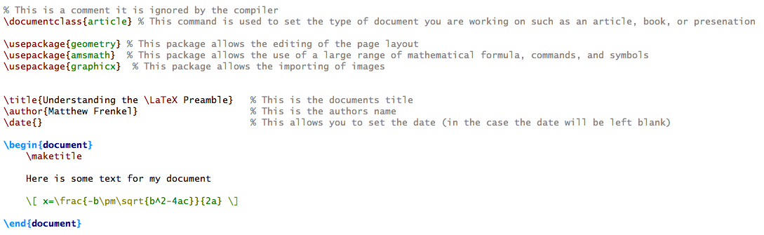 Image showing the body of a LaTeX document