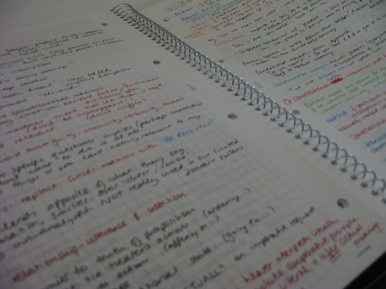 Color coded written notes