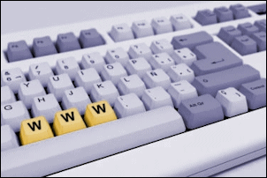 Computer keyboard with three adjacent keys spelling out WWW -- for World Wide Web.