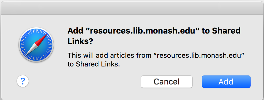 Add to Shared Links message box