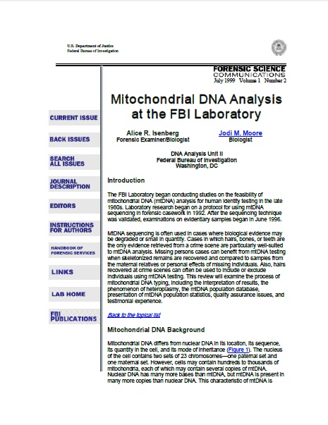 Mitochondrial Dna Used In Forensics