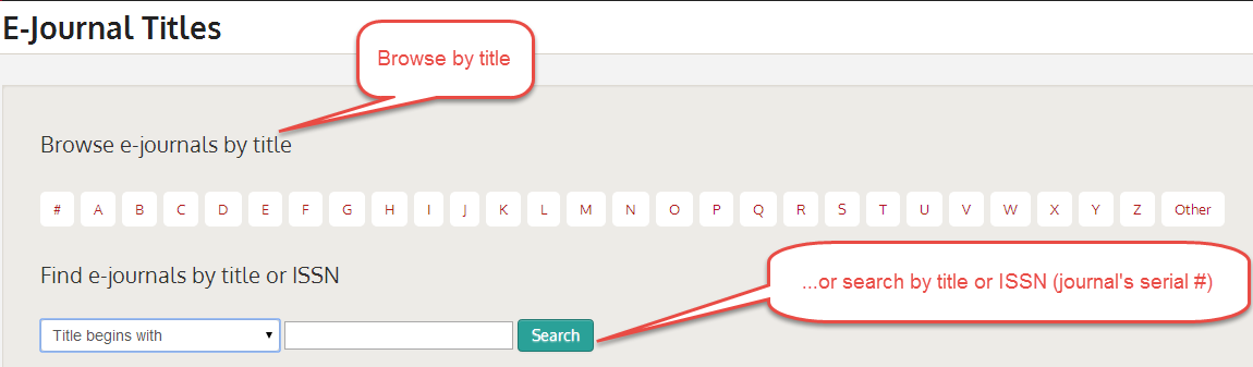 ejournal browse and search page