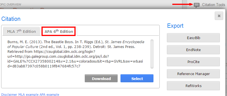 image of Gale Citation Tools