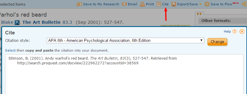 image of ProQuest Cite button